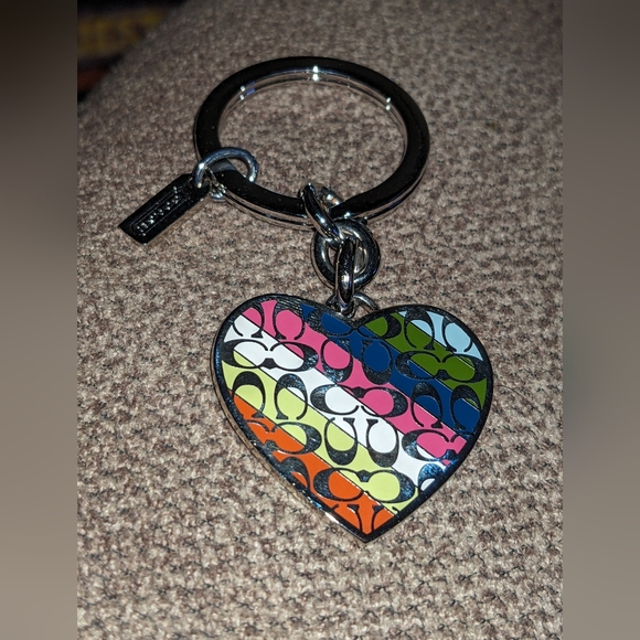 Coach Accessories - Coach Key Ring with Multicolored Heart Rainbow Heart Silver